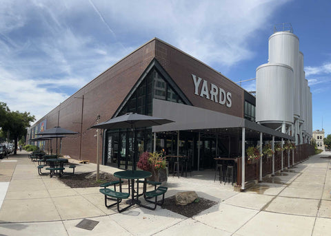 Panoramic view of taproom brewery entrance philly